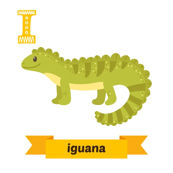 Iguana. Te escribo. Lindos niños alfabeto animal en vector. Gracioso. — Archivo Imágenes Vectoriales
