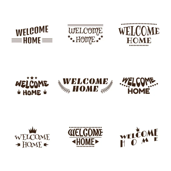 Bienvenido a casa. Set de 9 etiquetas, emblemas, pegatinas o insignias. Deco — Vector de stock