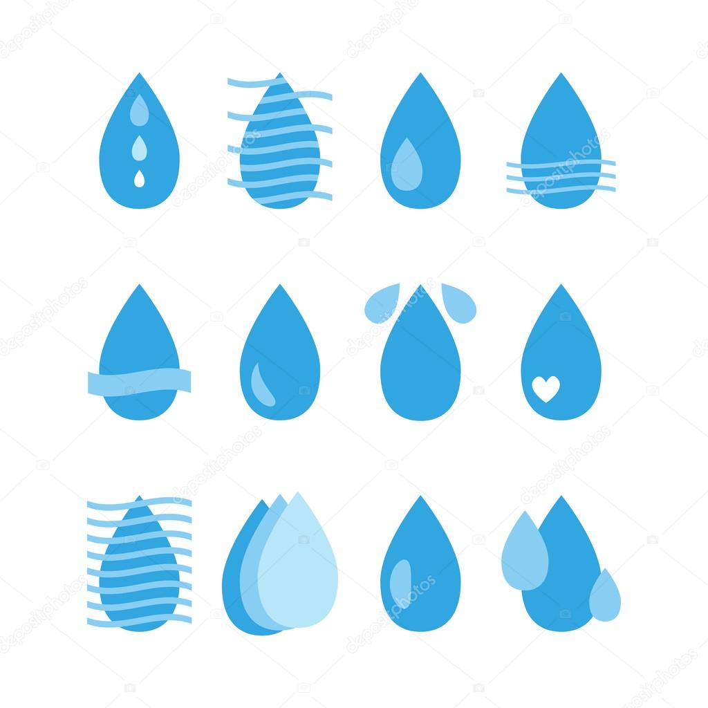 Water drop icons set. Aqua. Collection of water design elements. Vector illustration