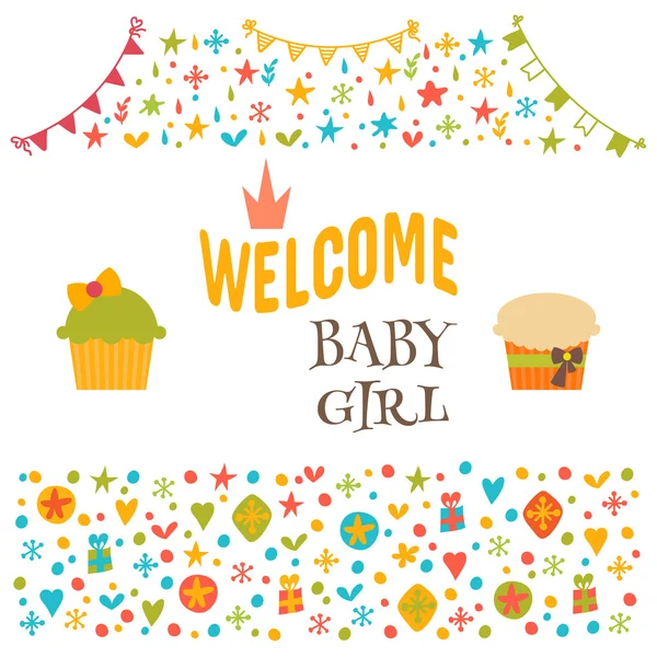 아기 소녀를 환영합니다. 아기 소녀 샤워 카드입니다. 베이비 샤워 인사말 c — 스톡 벡터
