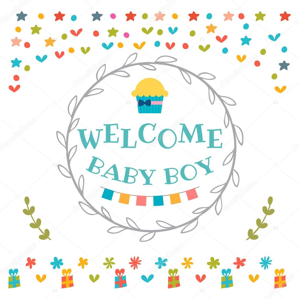 Baby Boy Shower Card Welcome Baby Boy Baby Boy Arrival Postcar Stock Vector C Saenal78 112411222