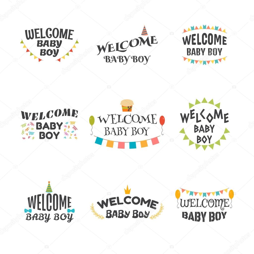 Welcome Baby Boy Baby Boy Arrival Postcards Set Of Emblems La Stock Vector C Saenal78