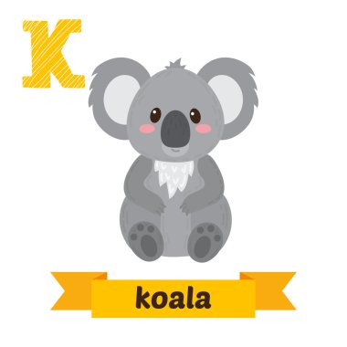 Koala. K harfi. Vektör sevimli çocuklar hayvan alfabesi. Komik 