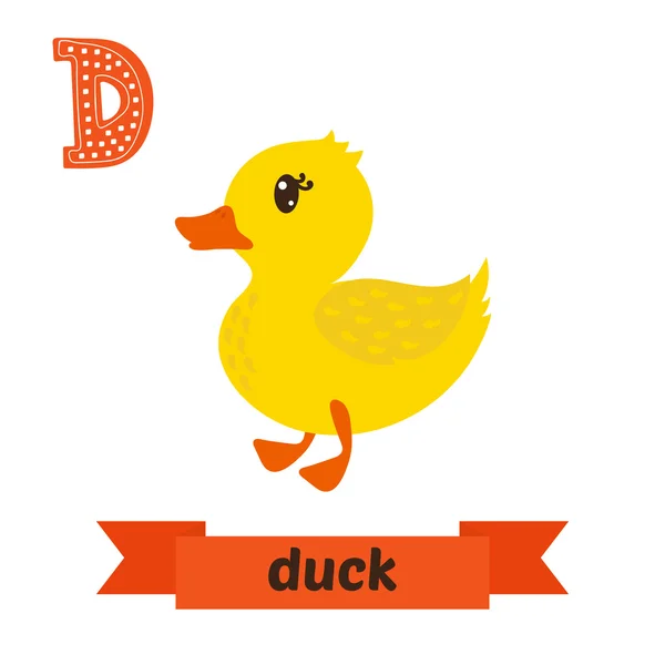 Duck. D letter. Cute children animal alphabet in vector. Funny c — Stock Vector