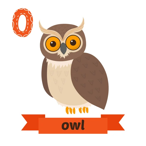 Hibou. O lettre. Enfants mignons alphabet animal dans le vecteur. Drôle ca — Image vectorielle