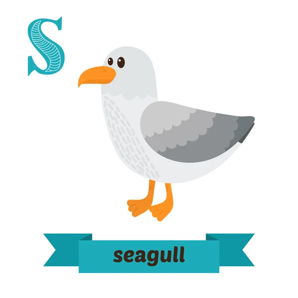 Seagull. S letter. Schattige kinderen dierlijke alfabet in vector. Funn — Stockvector