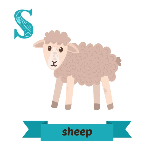 羊。S文字。ベクトルでかわいい子供の動物のアルファベット。面白い — ストックベクタ