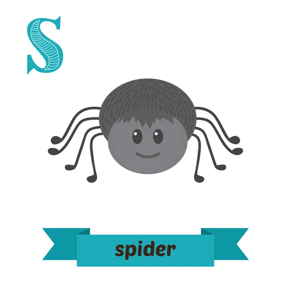 Spinne. s Brief. niedliche Kinder Tier Alphabet im Vektor. lustig — Stockvektor