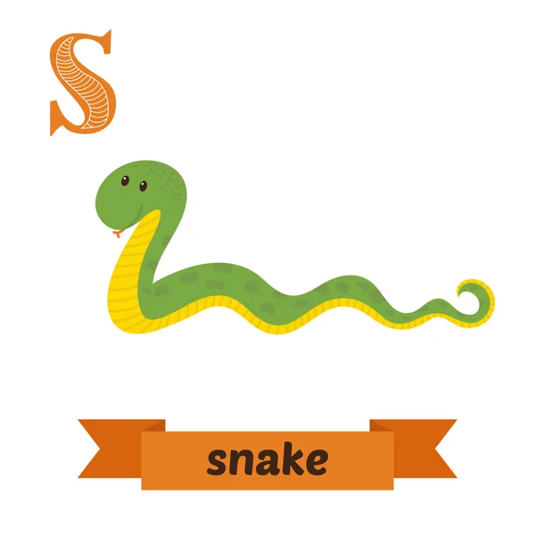 Serpente. Carta S. Crianças bonitos alfabeto animal em vetor. Engraçado. — Vetor de Stock