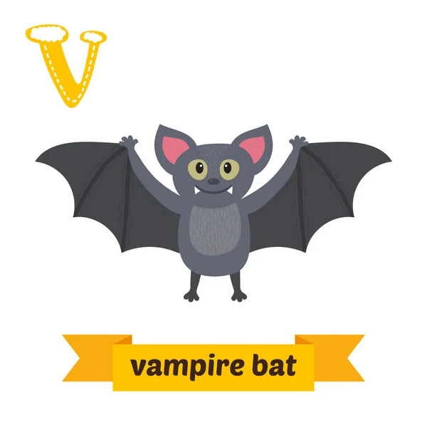 Pipistrello vampiro. Lettera V. Grazioso bambini animale alfabeto in vettore . — Vettoriale Stock