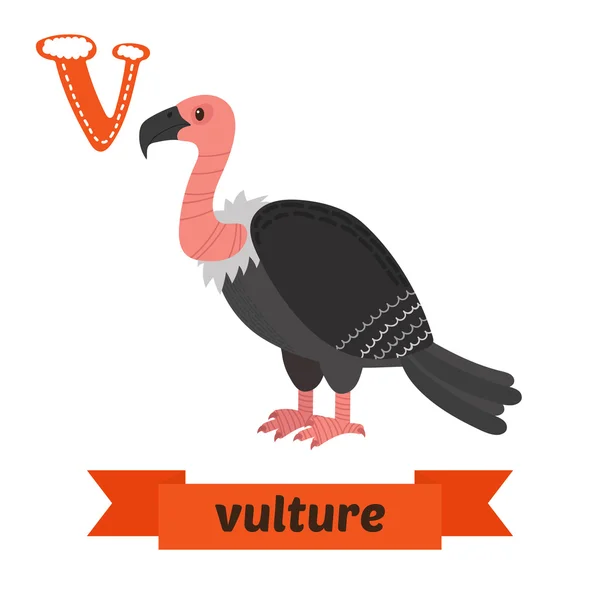 Vulture. V letter. Cute children animal alphabet in vector. Funn — Stock Vector