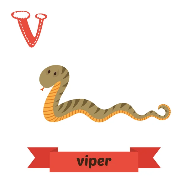 Víbora. V carta. Lindos niños alfabeto animal en vector. Gracioso. — Archivo Imágenes Vectoriales
