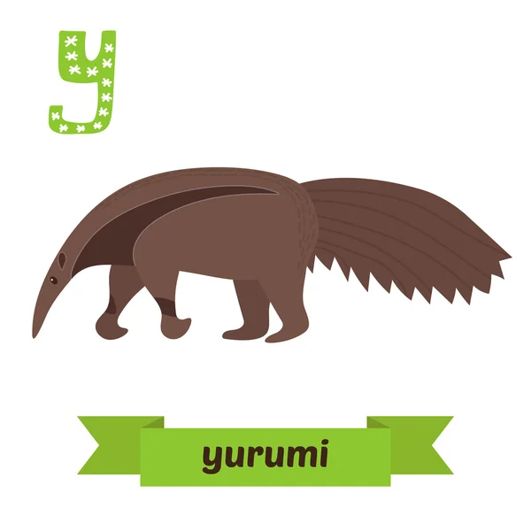Yurumi. Y carta. Anteater. Alfabeto de animales lindos niños en vec — Archivo Imágenes Vectoriales