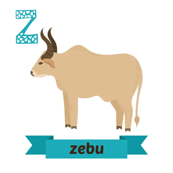 Zebu。Z の文字。ベクトルのかわいい子供たち動物アルファベット。面白い c — ストックベクタ