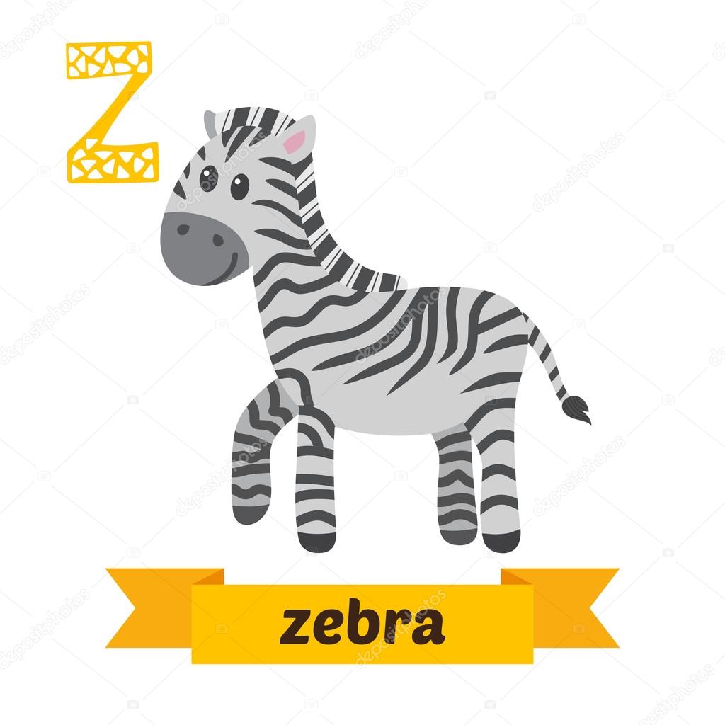 Zebra. Z letter. Cute children animal alphabet in vector. Funny — Stock