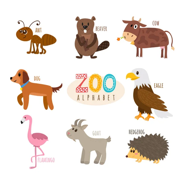 ABC. alphabet zoo mignon dans le vecteur. Drôle d'animaux de dessin animé. Ant, sois — Image vectorielle