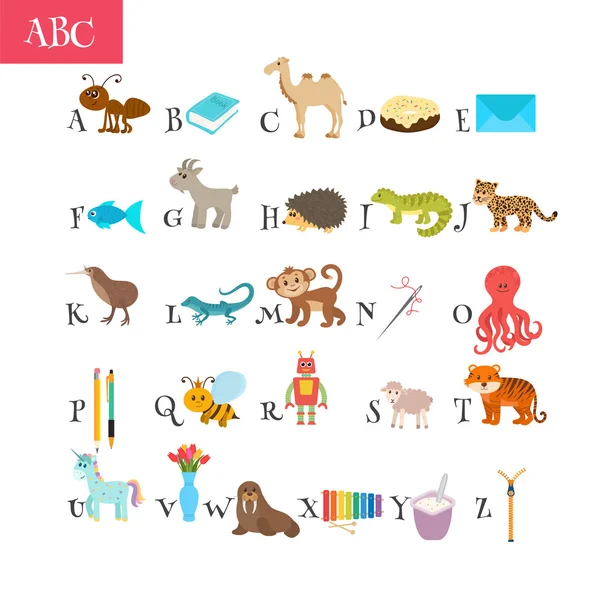 ABC. Vocabulario de dibujos animados para la educación. Alfabeto infantil con cu — Archivo Imágenes Vectoriales