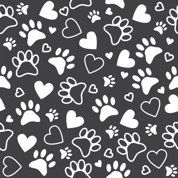 Seamless pattern with paw and heart prints. Cute animal footprin — Stock Vector