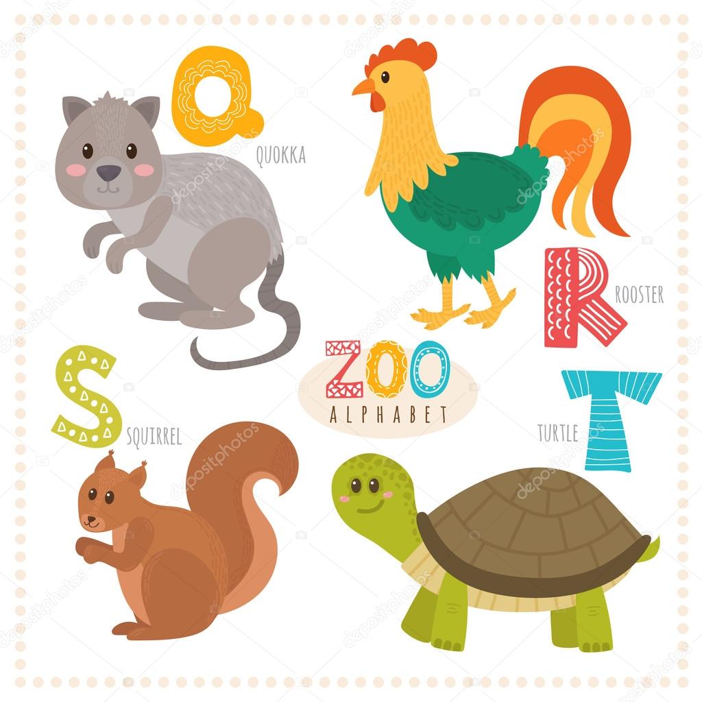 Cute cartoon animals. Zoo alphabet with funny animals. Q, r, s, Stock  Vector Image by ©Saenal78 #119290492