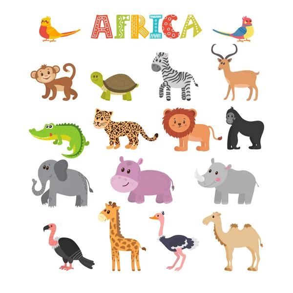 Animales de África. Conjunto vectorial de animales de la selva de dibujos animados — Vector de stock