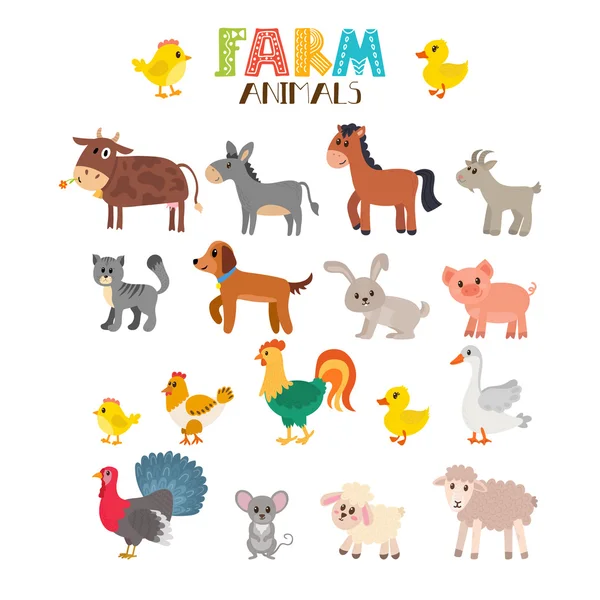 Farm animals vector set. Cute cartoon animals — Stock Vector