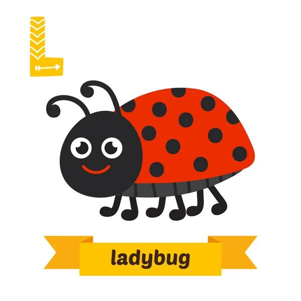 Ladybug. L letter. Cute children animal alphabet in vector. Funn — Stock Vector