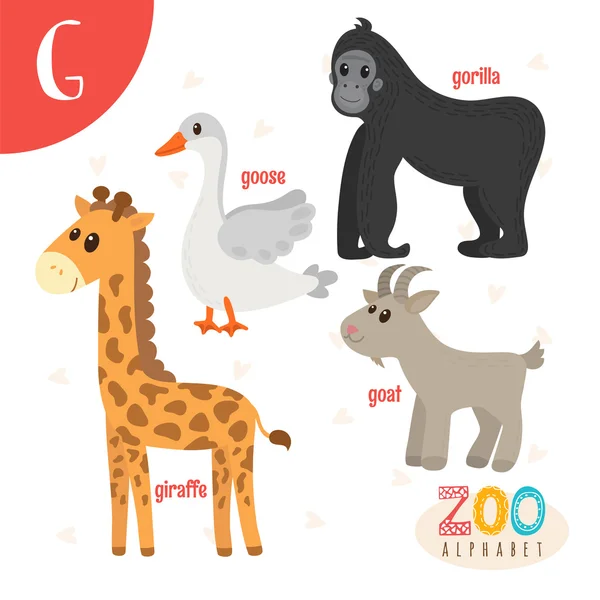 Litera G. słodkie zwierzęta. Śmieszne zwierzęta kreskówki w wektorze. ABC Boo — Wektor stockowy