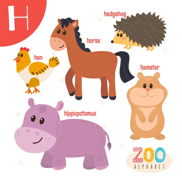 Γράμμα H. χαριτωμένα ζώα. Αστεία ζώα καρτούν στο διάνυσμα. ABC Μπου — Διανυσματικό Αρχείο
