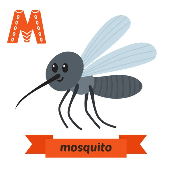 蚊子。M 字母。可爱的儿童动物字母在矢量。有趣 — 图库矢量图片