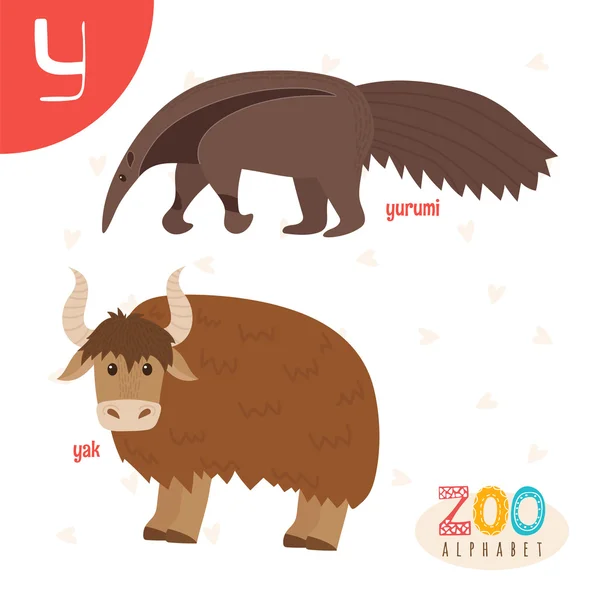 Γράμμα Y. χαριτωμένα ζώα. Αστεία ζώα καρτούν στο διάνυσμα. ABC Μπου — Διανυσματικό Αρχείο
