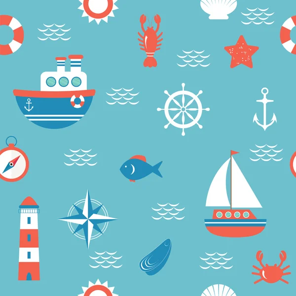 Seamless pattern with nautical design elements. Marine concept b — Stock Vector