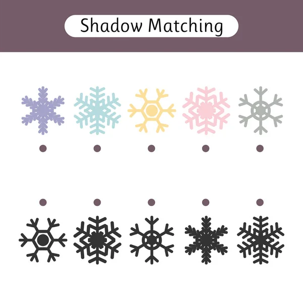 Matching Game Kids Worksheet Snowflakes Find Correct Pair Kids Activity — Stock Vector