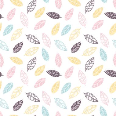 Elle çizilmiş yapraklarla kusursuz desen. Kumaş, ambalaj ve tekstil için hoş bir süs. Çiçek arkaplan. Vektör illüstrasyonu