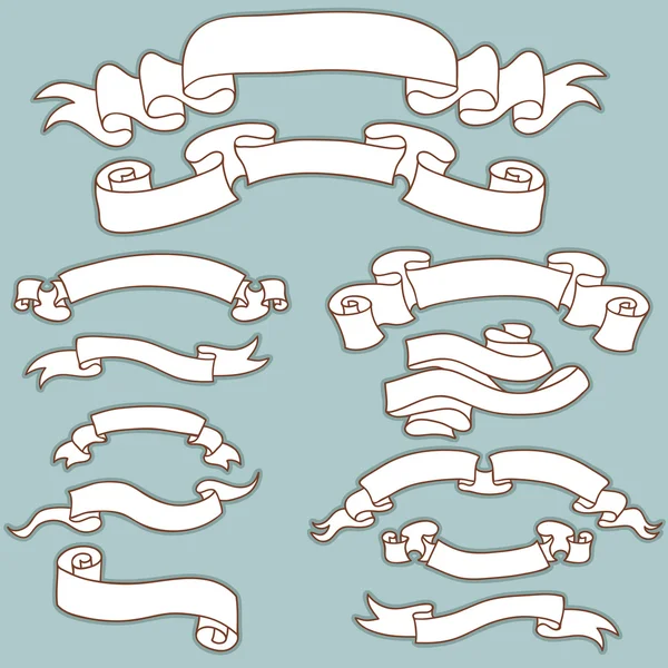 老式的丝带，手绘制的组 — 图库矢量图片
