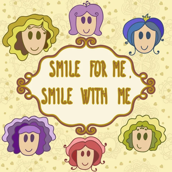Krásný pozdrav card s usmívající se tváře a rám - úsměv s m — Stockový vektor