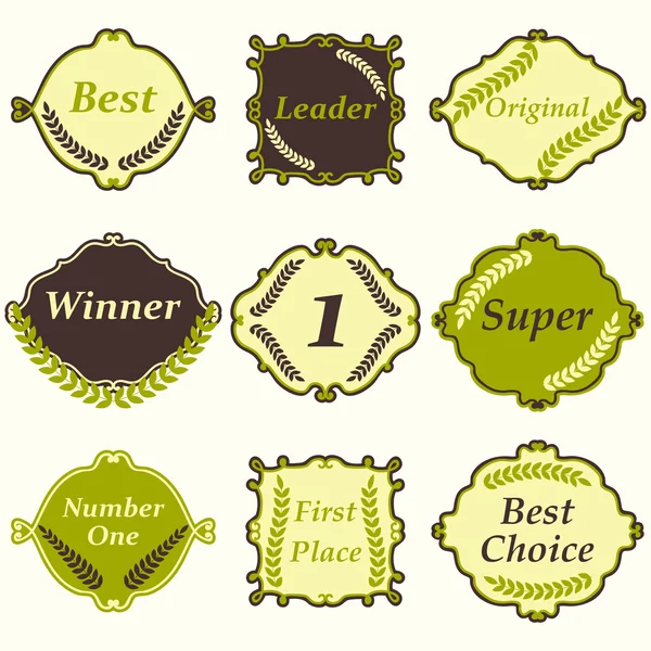 Set of frames and badges. First place, winner, best choice, numb — Stock Vector