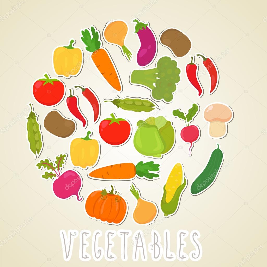 Vector color vegetables. Healthy lifestyle illustration. Circle 