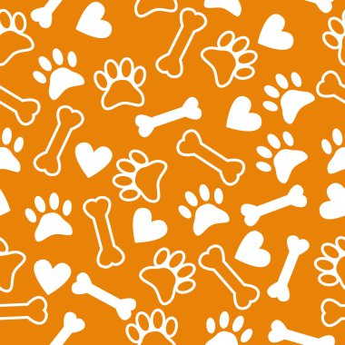 Köpek pençe baskı, kemik ve kalpleri ile Seamless Modeli