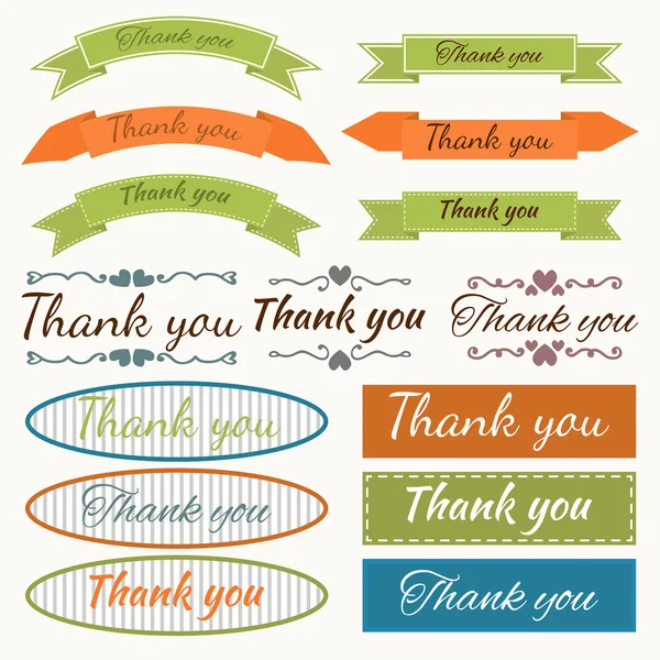Set of Thank You stickers, badges, ribbons and tags. Design elem — Stock Vector