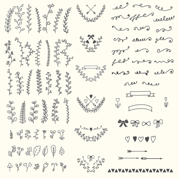 Hand Drawn vintage floral elements. Handsketched vector design e — Stock Vector