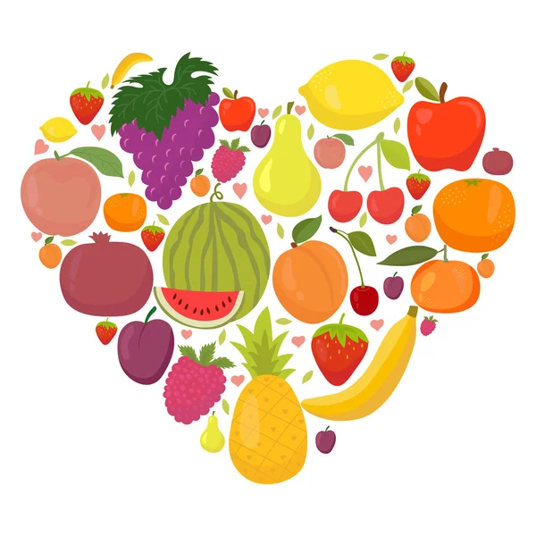 Estilo de vida saludable corazón de fruta. Frutas frescas — Vector de stock