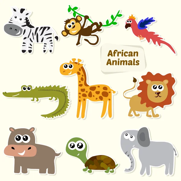 Set of jungle animals. Cute cartoon African animals — Stock Vector