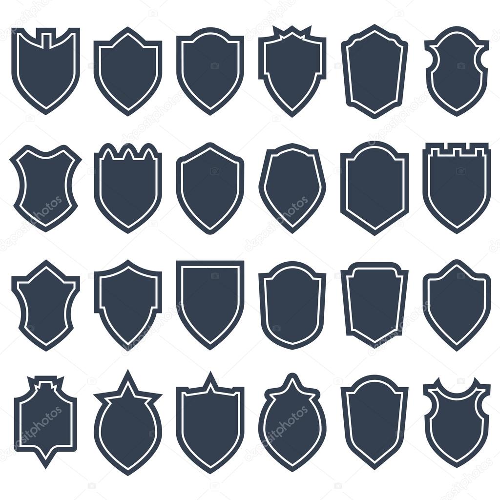 Set of different shield shapes icons, borders, frames, labels, b