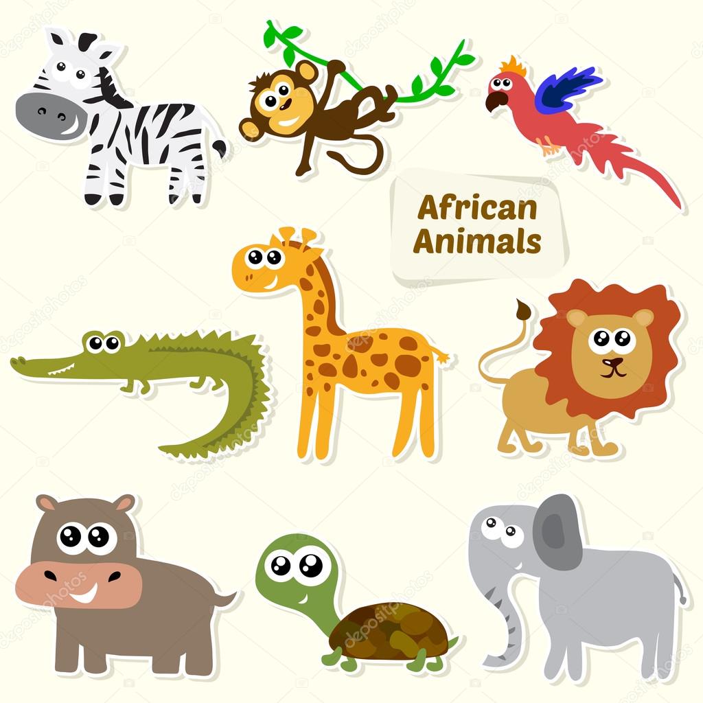 Conjunto de animales de la selva. Lindos animales africanos de dibujos  animados vector, gráfico vectorial © Saenal78 imagen #66663515