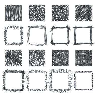 Set of hand drawn squares. Vector design elements. Lines texture clipart