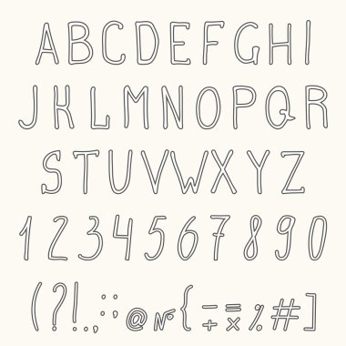 Elle çizilmiş grunge yazı tipi. El çizilen harf ve rakam