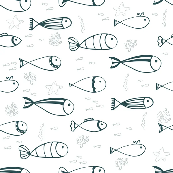 Cute seamless pattern with fishes and corals — Stock Vector