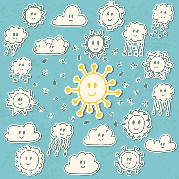 Set of cute hand drawn weather icons — Stock Vector