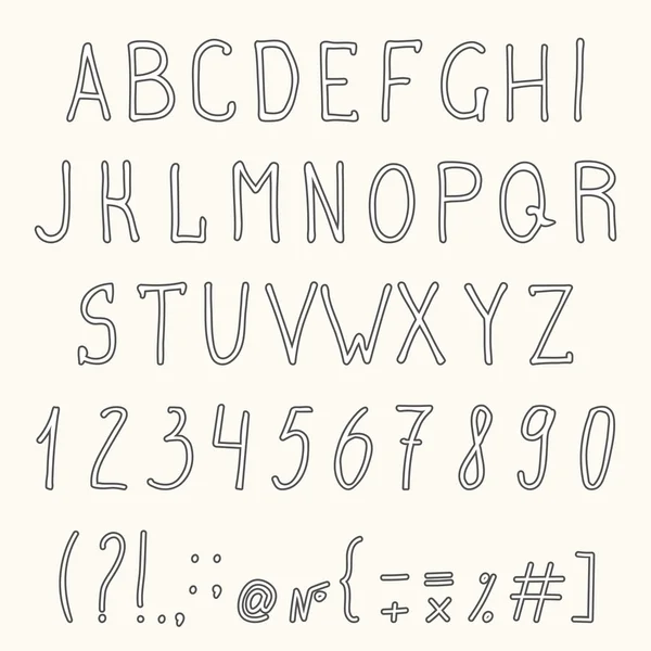 Hand getrokken grunge lettertype. Hand getrokken letters en cijfers — Stockvector