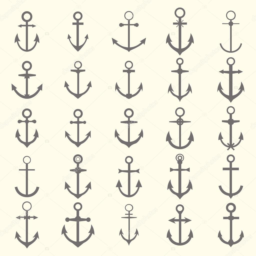 Big set of anchors. Anchor symbols or logo template